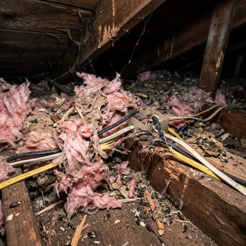 Contaminated ceiling insulation being assessed in a Glen Park roof space