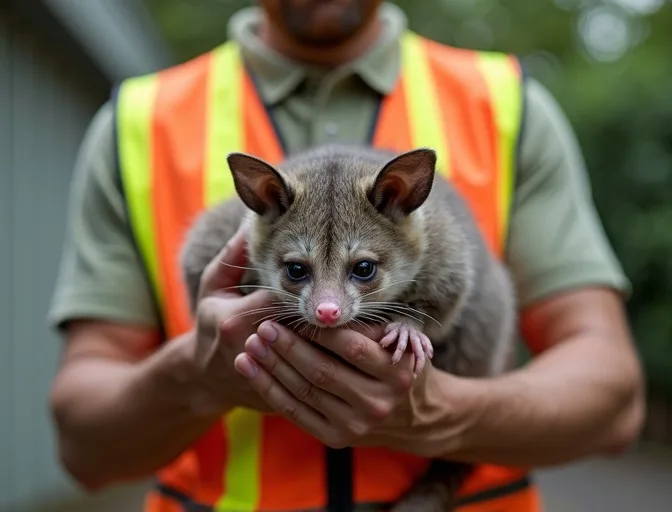 Animal handler safely recovering a deceased possum in Glen Park